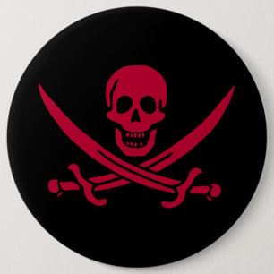 Crimson Skull & Swords Pirate flag of Calico Jack Button