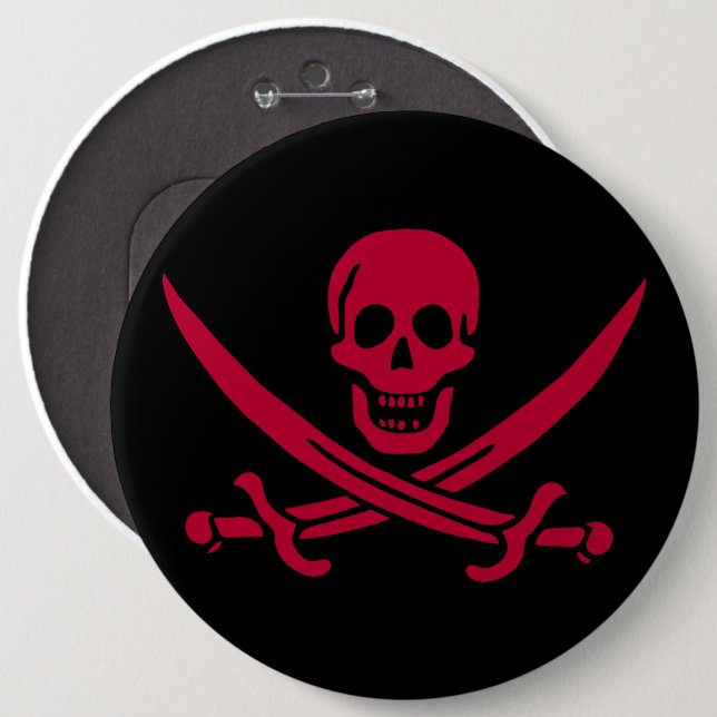 Crimson Skull & Swords Pirate flag of Calico Jack Button (Front & Back)