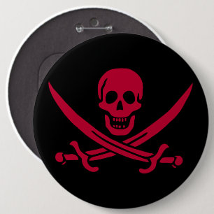 Crimson Skull & Swords Pirate flag of Calico Jack Button