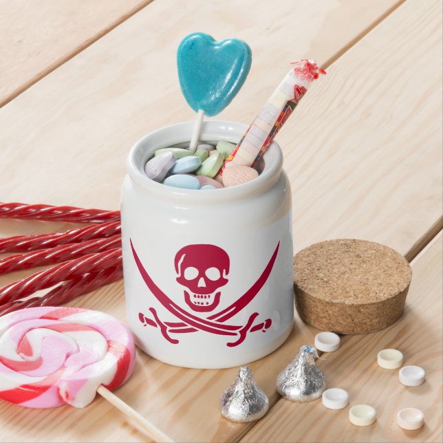 Crimson Skull & Swords Pirate flag of Calico Jack Candy Jar (In Situ)