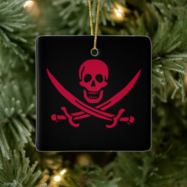 Crimson Skull & Swords Pirate flag of Calico Jack Ceramic Ornament (Tree)