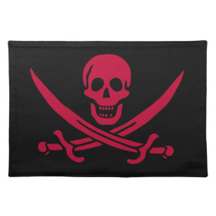 Crimson Skull & Swords Pirate flag of Calico Jack Cloth Placemat