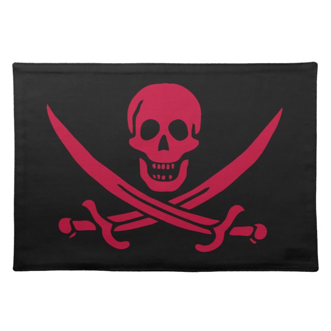 Crimson Skull & Swords Pirate flag of Calico Jack Cloth Placemat (Front)