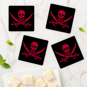 Crimson Skull & Swords Pirate flag of Calico Jack Coaster Set