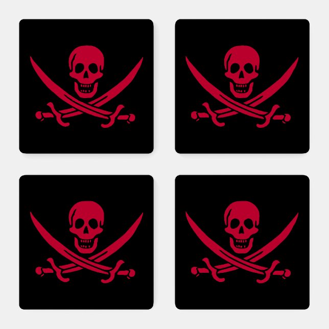 Crimson Skull & Swords Pirate flag of Calico Jack Coaster Set (Set)