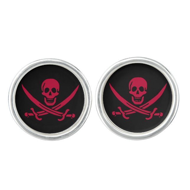 Crimson Skull & Swords Pirate flag of Calico Jack Cufflinks (Front)