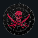 Crimson Skull & Swords Pirate flag of Calico Jack Dart Board<br><div class="desc">A low growl rumbled across the waves, not from the storm brewing on the horizon, but from Captain Jack's throat. His dark eyes, usually gleaming with mischief, held a steely glint as he surveyed the approaching ship. The "Revenge, " his sloop, heeled slightly in the choppy water, its black hull...</div>