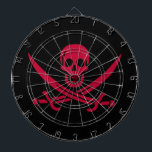 Crimson Skull & Swords Pirate flag of Calico Jack Dart Board<br><div class="desc">A low growl rumbled across the waves, not from the storm brewing on the horizon, but from Captain Jack's throat. His dark eyes, usually gleaming with mischief, held a steely glint as he surveyed the approaching ship. The "Revenge, " his sloop, heeled slightly in the choppy water, its black hull...</div>