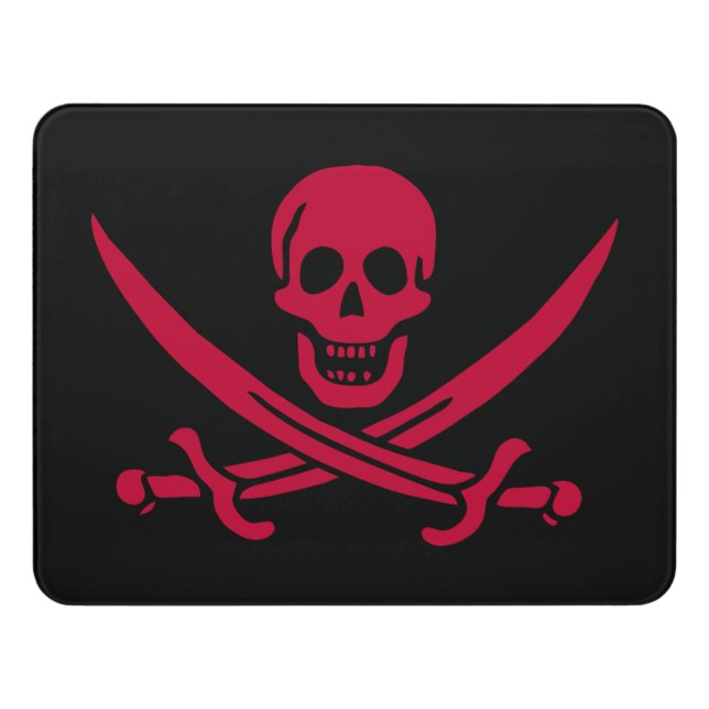 Crimson Skull & Swords Pirate flag of Calico Jack Door Sign (Contemporary Front)