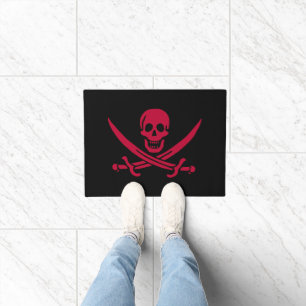 Crimson Skull & Swords Pirate flag of Calico Jack Doormat