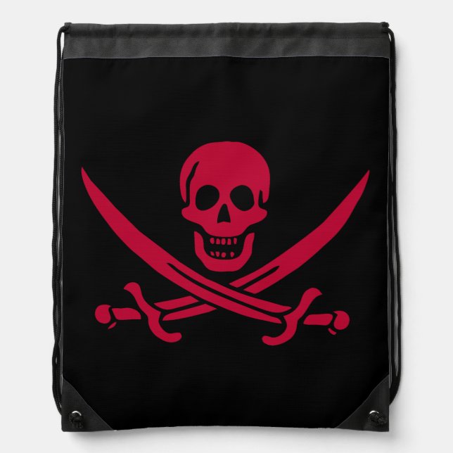 Crimson Skull & Swords Pirate flag of Calico Jack Drawstring Bag (Front)