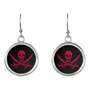 Crimson Skull & Swords Pirate flag of Calico Jack Earrings