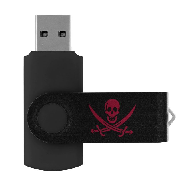 Crimson Skull & Swords Pirate flag of Calico Jack Flash Drive (Opened)