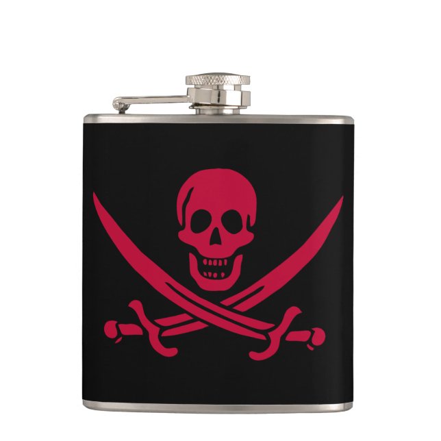 Crimson Skull & Swords Pirate flag of Calico Jack Flask (Front)