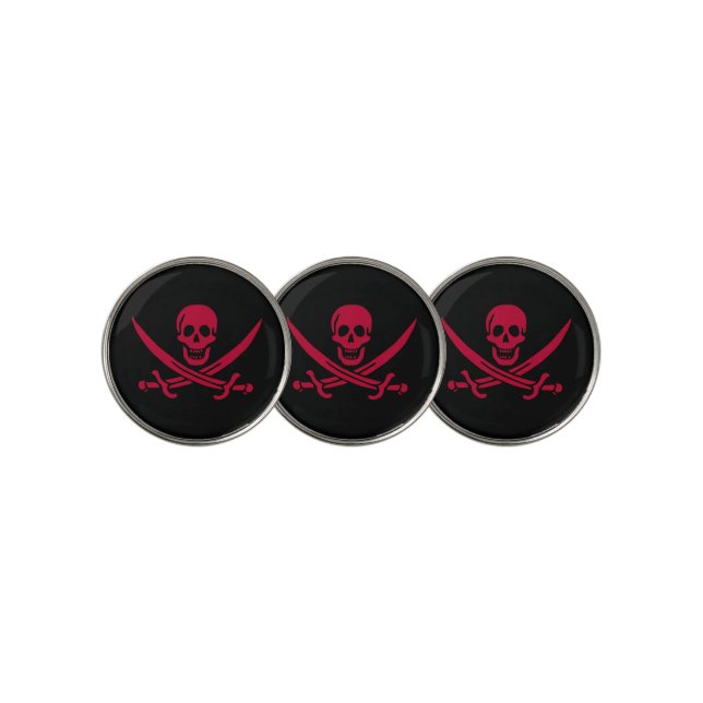 Crimson Skull & Swords Pirate flag of Calico Jack Golf Ball Marker (3 Up)