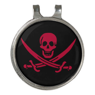Crimson Skull & Swords Pirate flag of Calico Jack Golf Hat Clip