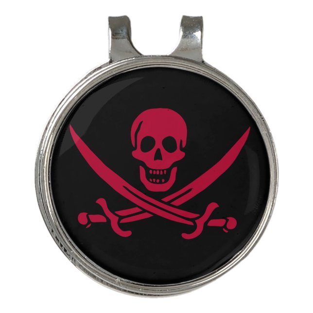 Crimson Skull & Swords Pirate flag of Calico Jack Golf Hat Clip (Front)