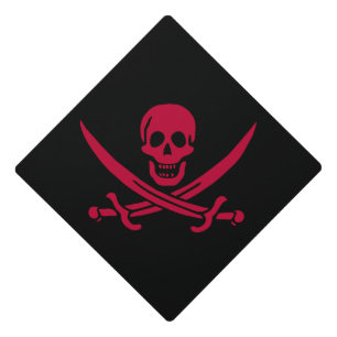 Crimson Skull & Swords Pirate flag of Calico Jack Graduation Cap Topper