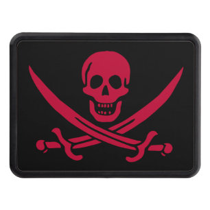 Crimson Skull & Swords Pirate flag of Calico Jack Hitch Cover