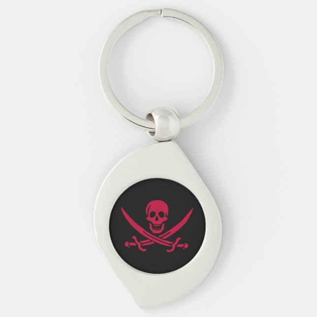 Crimson Skull & Swords Pirate flag of Calico Jack Keychain (Front)