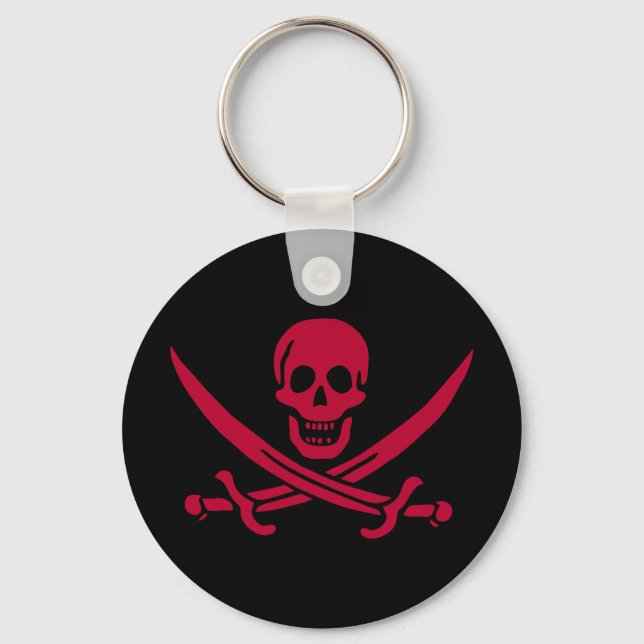 Crimson Skull & Swords Pirate flag of Calico Jack Keychain (Front)