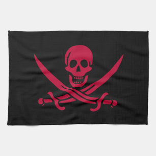 Crimson Skull & Swords Pirate flag of Calico Jack Kitchen Towel