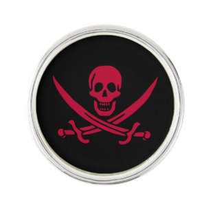 Crimson Skull & Swords Pirate flag of Calico Jack Lapel Pin