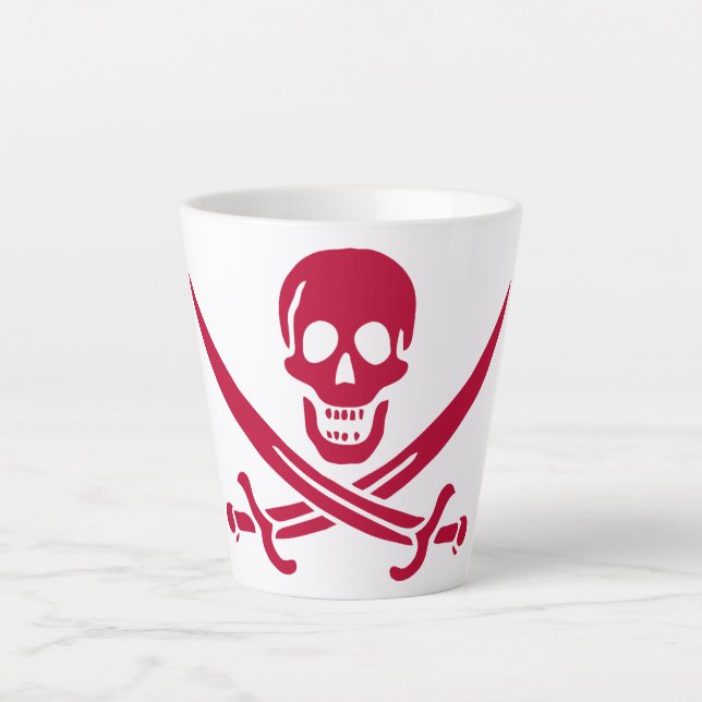 Crimson Skull & Swords Pirate flag of Calico Jack Latte Mug (Front)