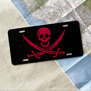 Crimson Skull & Swords Pirate flag of Calico Jack License Plate
