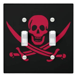 Crimson Skull & Swords Pirate flag of Calico Jack Light Switch Cover