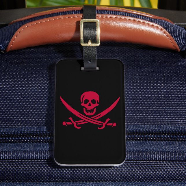 Crimson Skull & Swords Pirate flag of Calico Jack Luggage Tag (Front Insitu 2)