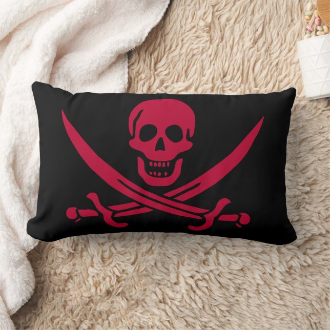Crimson Skull & Swords Pirate flag of Calico Jack Lumbar Pillow (Blanket)