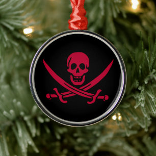 Crimson Skull & Swords Pirate flag of Calico Jack Metal Ornament