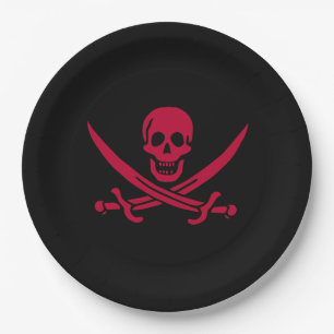 Crimson Skull & Swords Pirate flag of Calico Jack Paper Plates