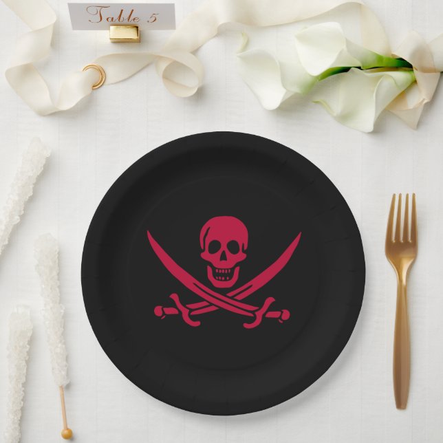 Crimson Skull & Swords Pirate flag of Calico Jack Paper Plates (Wedding)