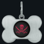 Crimson Skull & Swords Pirate flag of Calico Jack Pet ID Tag<br><div class="desc">A low growl rumbled across the waves, not from the storm brewing on the horizon, but from Captain Jack's throat. His dark eyes, usually gleaming with mischief, held a steely glint as he surveyed the approaching ship. The "Revenge, " his sloop, heeled slightly in the choppy water, its black hull...</div>