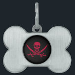 Crimson Skull & Swords Pirate flag of Calico Jack Pet ID Tag<br><div class="desc">A low growl rumbled across the waves, not from the storm brewing on the horizon, but from Captain Jack's throat. His dark eyes, usually gleaming with mischief, held a steely glint as he surveyed the approaching ship. The "Revenge, " his sloop, heeled slightly in the choppy water, its black hull...</div>
