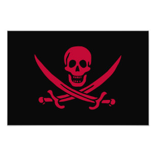 Crimson Skull & Swords Pirate flag of Calico Jack Photo Print