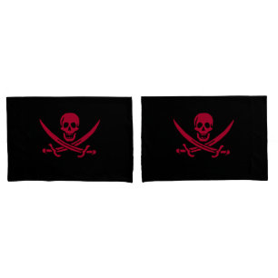 Crimson Skull & Swords Pirate flag of Calico Jack Pillow Case