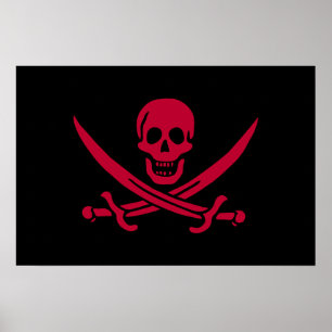 Crimson Skull & Swords Pirate flag of Calico Jack Poster