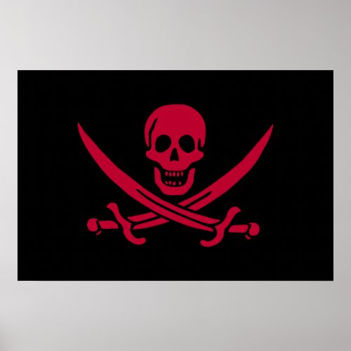 Crimson Skull  Swords Pirate flag of Calico Jack Poster