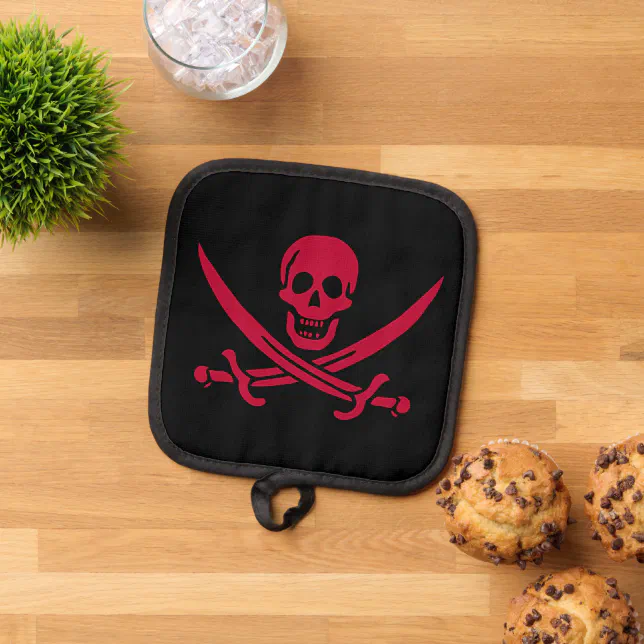 TOPPA BANDIERA PIRATA NERA ROSSA JOLLY ROGER Skull Swords CALICO JACK