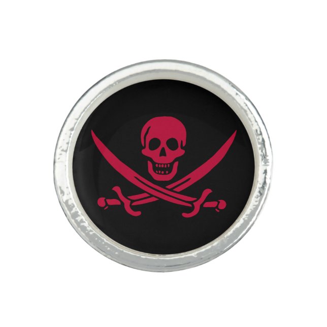 Crimson Skull & Swords Pirate flag of Calico Jack Ring (Front)