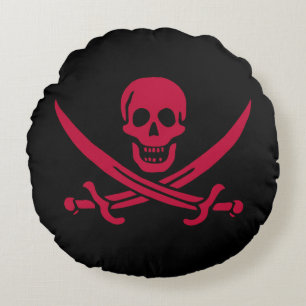 Crimson Skull & Swords Pirate flag of Calico Jack Round Pillow