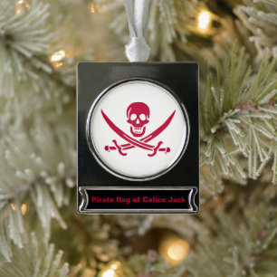 Crimson Skull & Swords Pirate flag of Calico Jack Silver Plated Banner Ornament