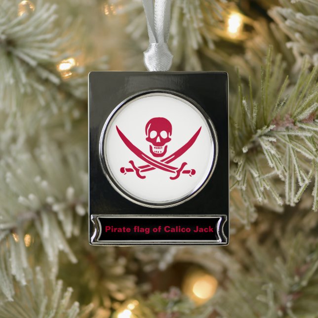 Crimson Skull & Swords Pirate flag of Calico Jack Silver Plated Banner Ornament (Tree)