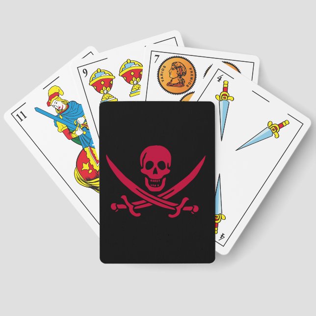 Crimson Skull & Swords Pirate flag of Calico Jack Spanish Playing Cards (Back)