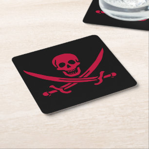 Crimson Skull & Swords Pirate flag of Calico Jack Square Paper Coaster