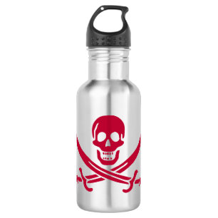 Crimson Skull & Swords Pirate flag of Calico Jack Stainless Steel Water Bottle