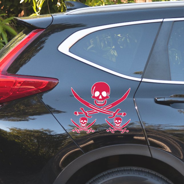 Crimson Skull & Swords Pirate flag of Calico Jack Sticker (Car Side)